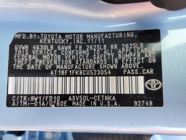 4T1BF1FK8CU523054 - 2012 TOYOTA CAMRY BASE BLUE photo 12