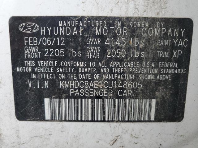 KMHDC8AE1CU148605 - 2012 HYUNDAI ELANTRA TO GLS WHITE photo 12