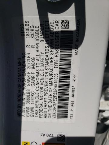 2HGFE2F53PH519903 - 2023 HONDA CIVIC SPORT 白色 照片 13