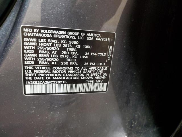1V2KE2CA2MC226215 - 2021 VOLKSWAGEN ATLAS CROS SE Серый фото 13