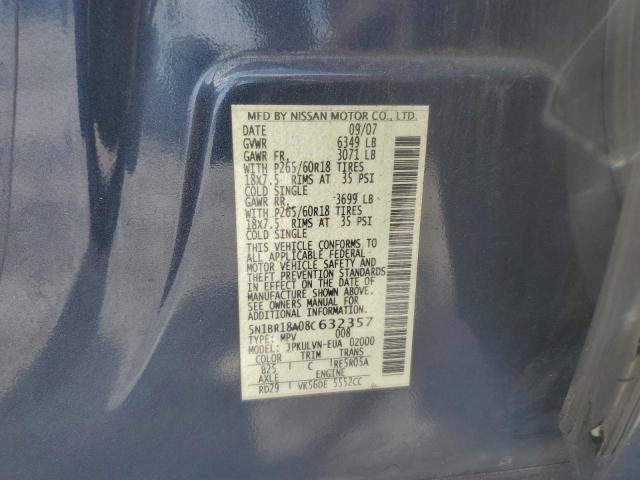5N1BR18A08C632357 - 2008 NISSAN PATHFINDER LE 蓝色 照片 13