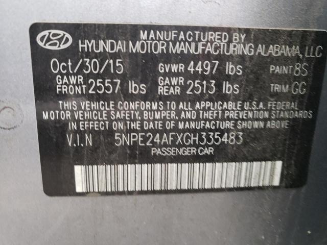 5NPE24AFXGH335483 - 2016 HYUNDAI SONATA SE SILVER photo 12