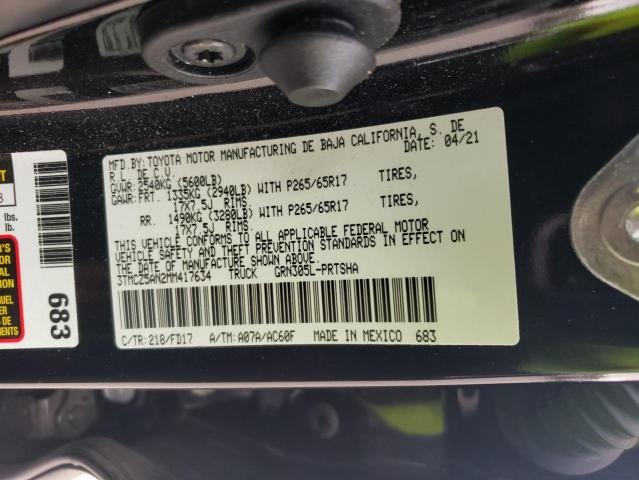 3TMCZ5AN2MM417634 - 2021 TOYOTA TACOMA DOUBLE CAB BLACK photo 12