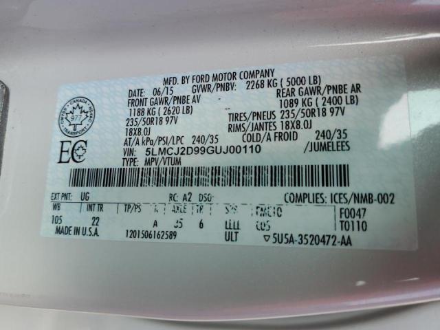 5LMCJ2D99GUJ00110 - 2016 LINCOLN MKC SELECT თეთრი ფოტო 13