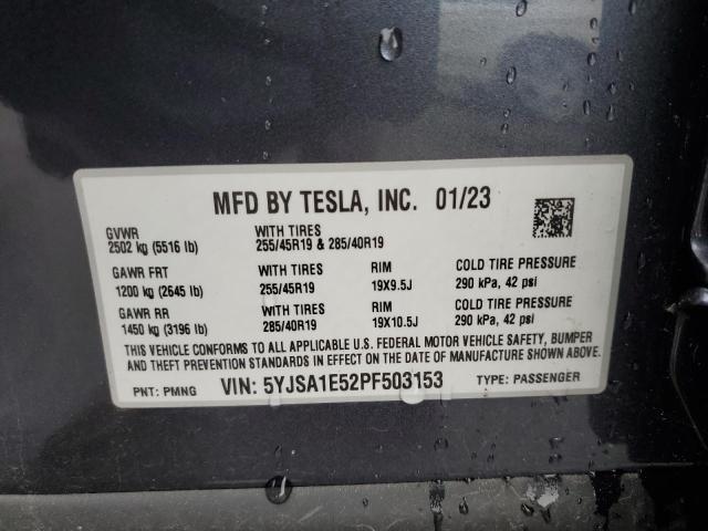 5YJSA1E52PF503153 - 2023 TESLA MODEL S ნაცრისფერი ფოტო 12