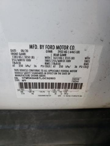 1FM5K8AB7LGC92803 - 2020 FORD EXPLORER POLICE INTERCEPTOR WHITE photo 12