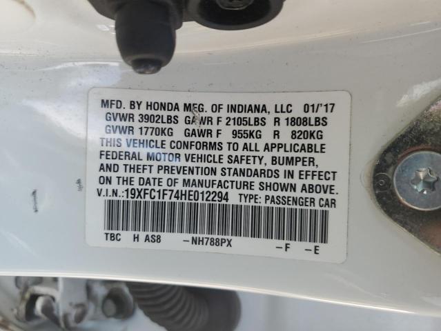 19XFC1F74HE012294 - 2017 HONDA CIVIC EXL თეთრი ფოტო 12