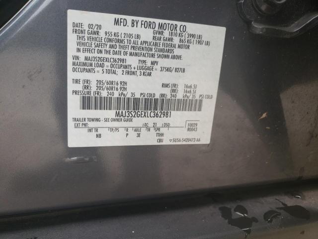 MAJ3S2GEXLC362981 - 2020 FORD ECOSPORT SE GRAY photo 12