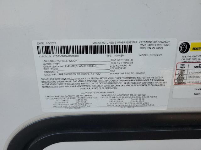 4YDF35B29M1532826 - 2021 KEYSTONE SPRINTER WHITE photo 10