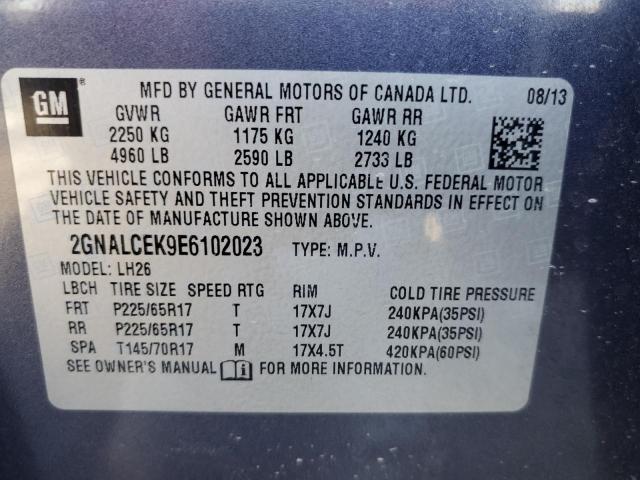 2GNALCEK9E6102023 - 2014 CHEVROLET EQUINOX LT BLUE photo 12