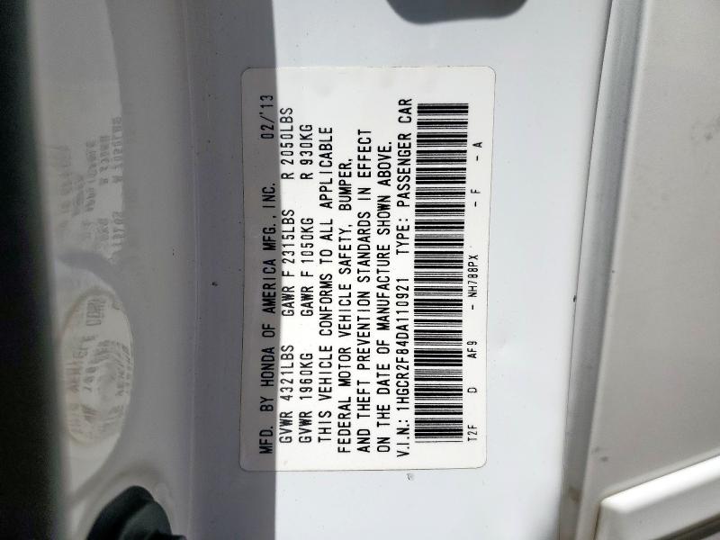 1HGCR2F84DA110921 - 2013 HONDA ACCORD EXL WHITE photo 12