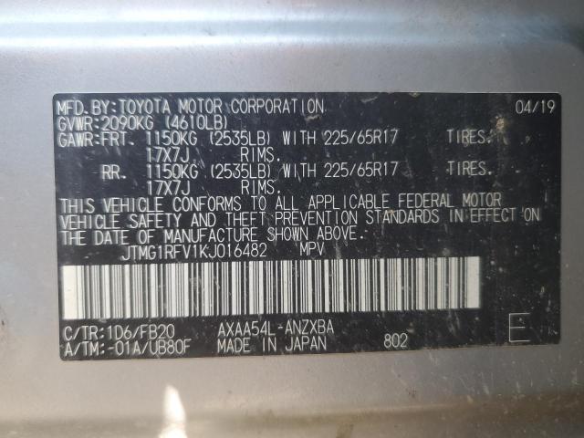 JTMG1RFV1KJ016482 - 2019 TOYOTA RAV4 LE Silber Foto 14