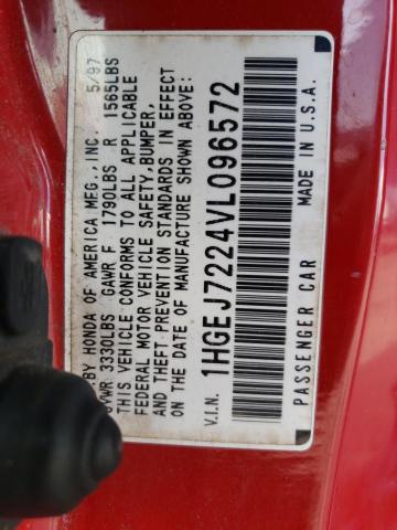 1HGEJ7224VL096572 - 1997 HONDA CIVIC HX RED photo 12