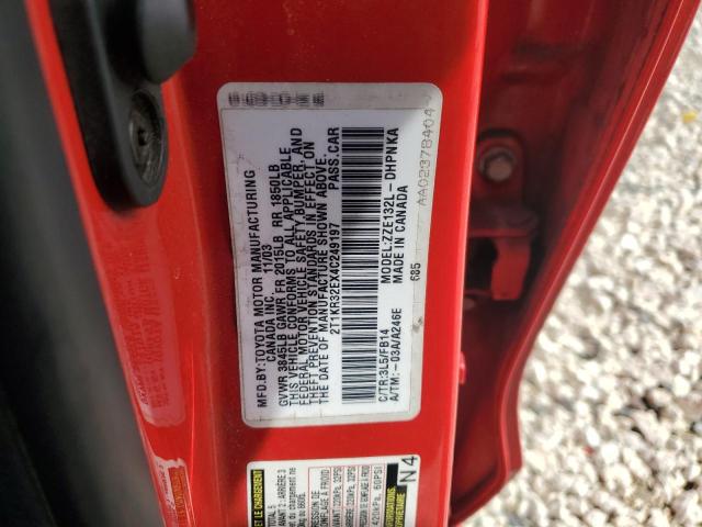 2T1KR32EX4C249197 - 2004 TOYOTA COROLLA MA XR RED photo 12