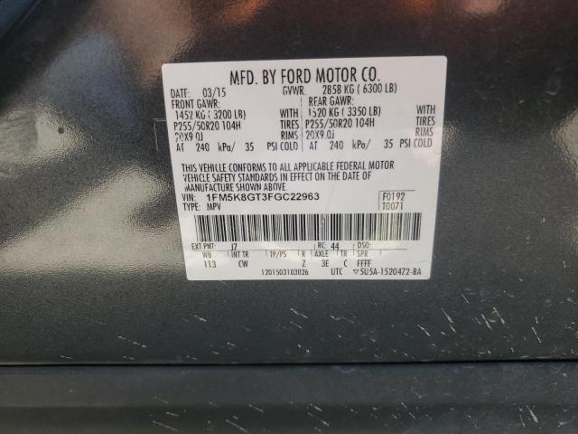 1FM5K8GT3FGC22963 - 2015 FORD EXPLORER SPORT Boz foto 14