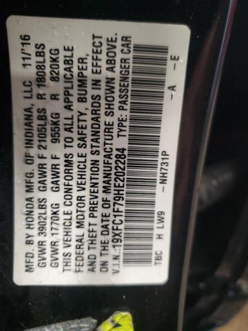 19XFC1F79HE202284 - 2017 HONDA CIVIC EXL BLACK photo 12