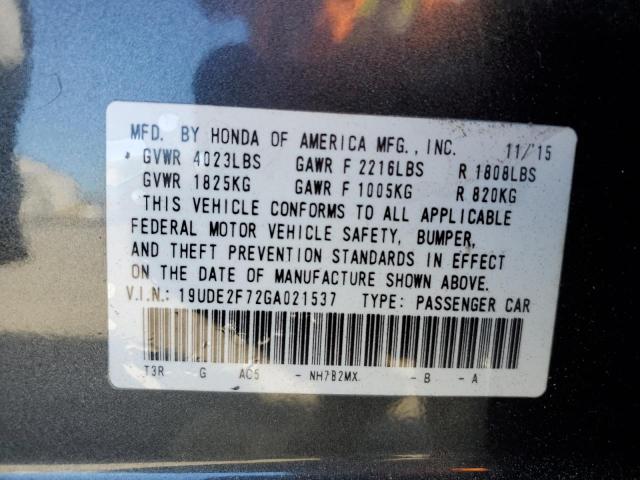 19UDE2F72GA021537 - 2016 ACURA ILX PREMIUM TECH გრაფიტი ფოტო 10