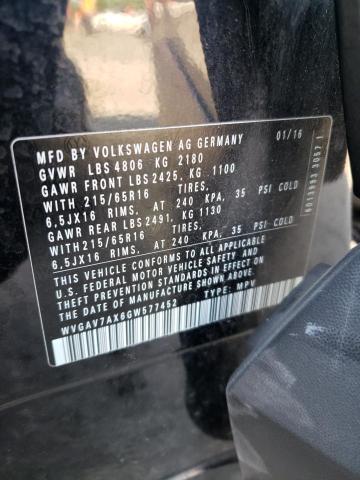 WVGAV7AX6GW577452 - 2016 VOLKSWAGEN TIGUAN S შავი ფოტო 13