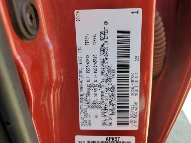 5TFUY5F16GX576605 - 2016 TOYOTA TUNDRA DOUBLE CAB SR/SR5 RED photo 12