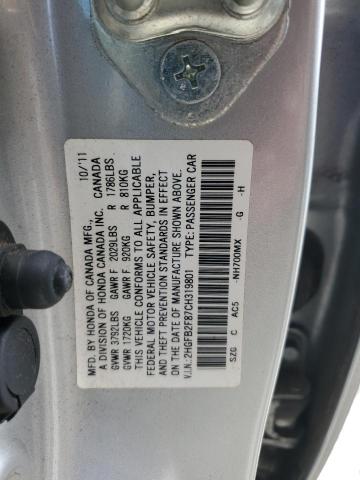2HGFB2F87CH319801 - 2012 HONDA CIVIC EX SILVER photo 12