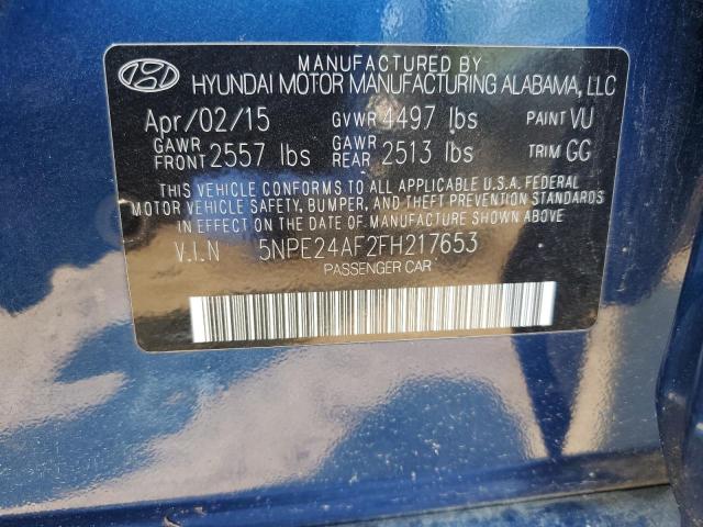 5NPE24AF2FH217653 - 2015 HYUNDAI SONATA SE BLUE photo 13