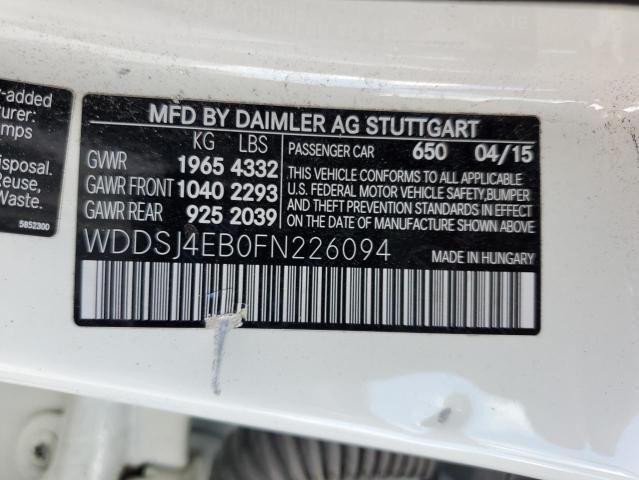 WDDSJ4EB0FN226094 - 2015 MERCEDES-BENZ CLA 250 WHITE photo 12