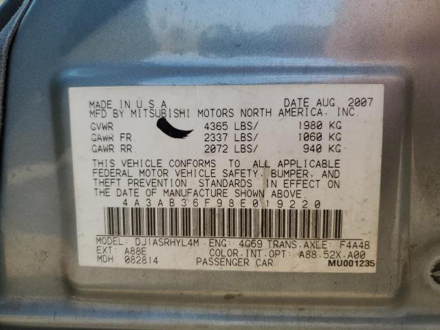 4A3AB36F98E019220 - 2008 MITSUBISHI GALANT ES GRAY photo 12