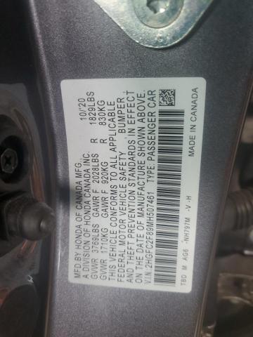 2HGFC2F89MH507461 - 2021 HONDA CIVIC SPORT GRAY photo 13