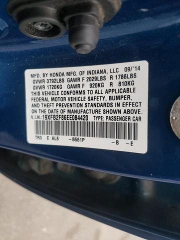 19XFB2F86EE084420 - 2014 HONDA CIVIC EX BLUE photo 13