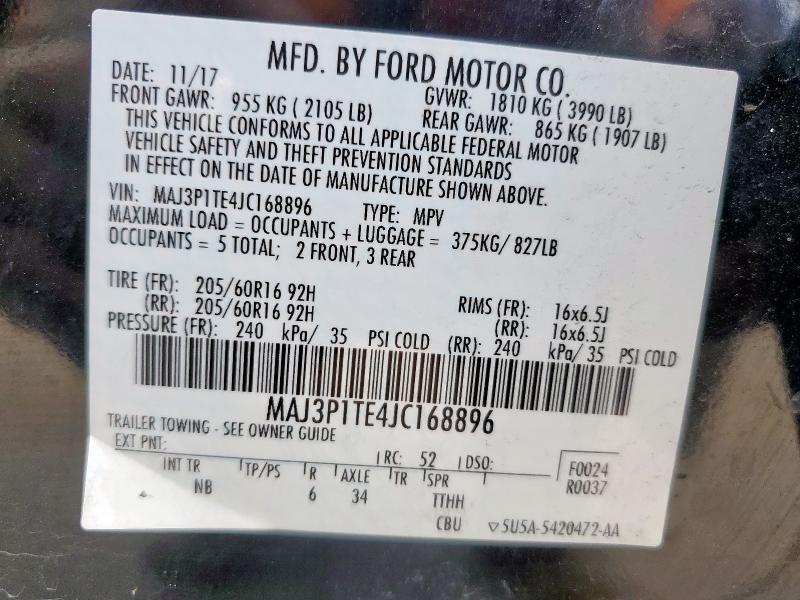 MAJ3P1TE4JC168896 - 2018 FORD ECOSPORT SE Қара фото 14