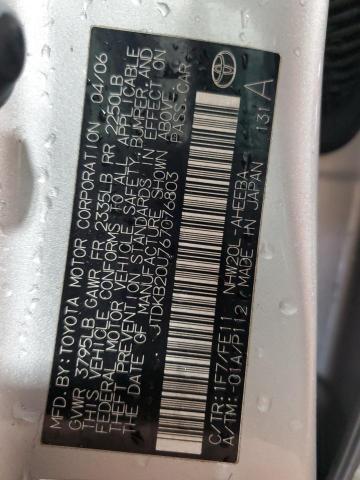 JTDKB20U767076803 - 2006 TOYOTA PRIUS SILVER photo 12