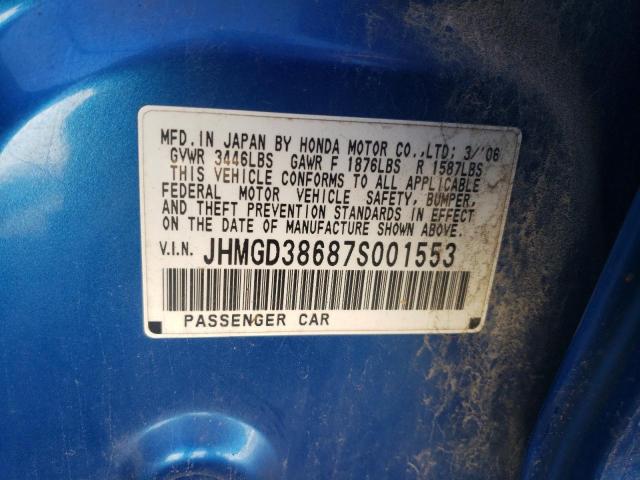 JHMGD38687S001553 - 2007 HONDA FIT S BLUE photo 13