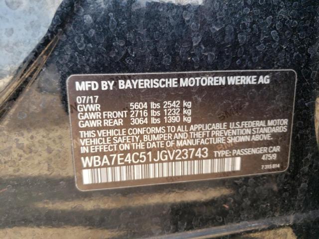 WBA7E4C51JGV23743 - 2018 BMW 740 XI BLACK photo 13