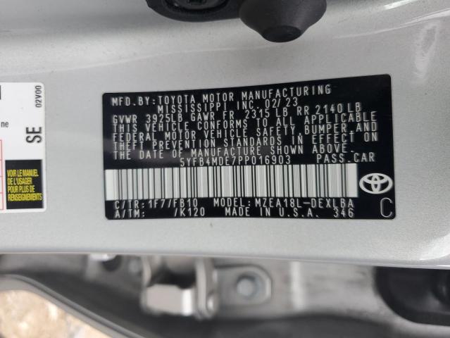 5YFB4MDE7PP016903 - 2023 TOYOTA COROLLA LE SILVER photo 12