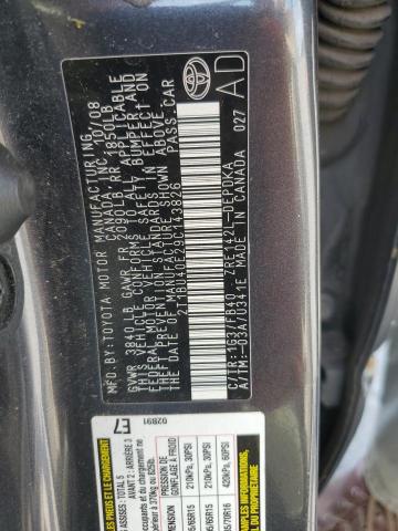 2T1BU40E29C143826 - 2009 TOYOTA COROLLA BASE GRAY photo 12