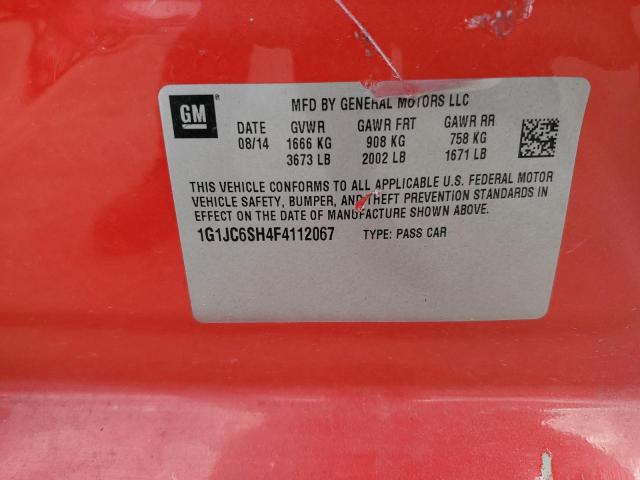 1G1JC6SH4F4112067 - 2015 CHEVROLET SONIC LT 红色 照片 12