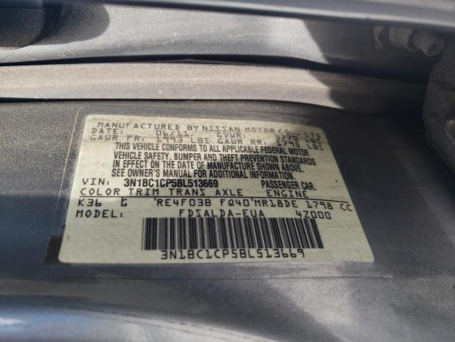 3N1BC1CP5BL513669 - 2011 NISSAN VERSA S GRAY photo 14