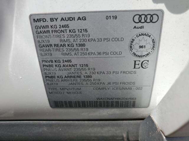WA1CNAFY6K2047553 - 2019 AUDI Q5 PRESTIGE WHITE photo 12