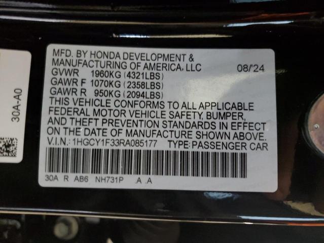 1HGCY1F33RA085177 - 2024 HONDA ACCORD EX BLACK photo 12