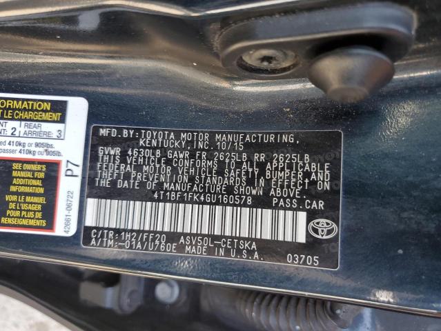 4T1BF1FK4GU160578 - 2016 TOYOTA CAMRY LE 石墨色 照片 12