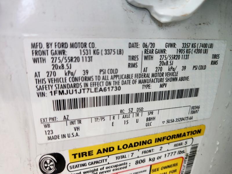 1FMJU1JT7LEA61730 - 2020 FORD EXPEDITION XLT 白色 照片 13