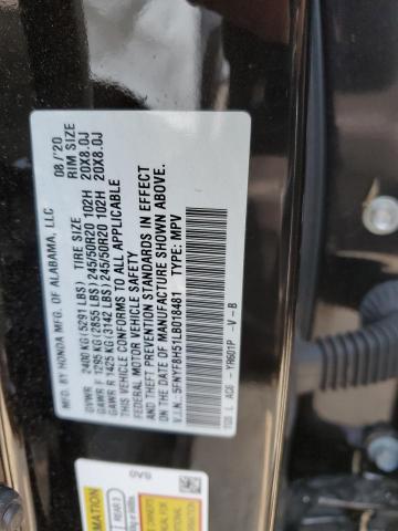 5FNYF8H51LB018481 - 2020 HONDA PASSPORT EXL BLACK photo 12