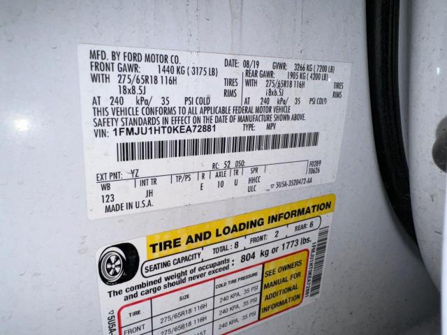 1FMJU1HT0KEA72881 - 2019 FORD EXPEDITION XLT Biały zdjęcie 10