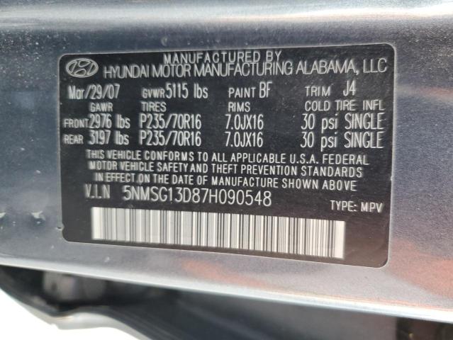 5NMSG13D87H090548 - 2007 HYUNDAI SANTA FE GLS CHARCOAL photo 12