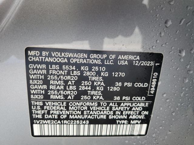 1V2WE2CA1RC225243 - 2024 VOLKSWAGEN ATLAS CROS SE SILVER photo 13