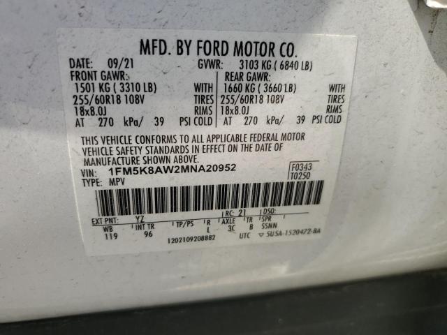 1FM5K8AW2MNA20952 - 2021 FORD EXPLORER POLICE INTERCEPTOR Dwukolorowy zdjęcie 14