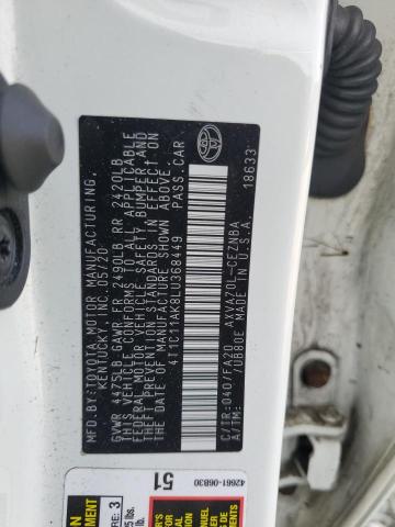 4T1C11AK8LU368449 - 2020 TOYOTA CAMRY LE WHITE photo 12