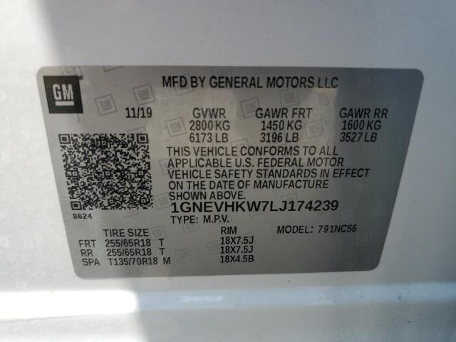 1GNEVHKW7LJ174239 - 2020 CHEVROLET TRAVERSE LT WHITE photo 13