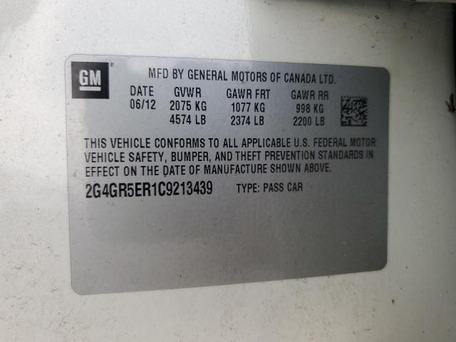 2G4GR5ER1C9213439 - 2012 BUICK REGAL 白色 照片 12