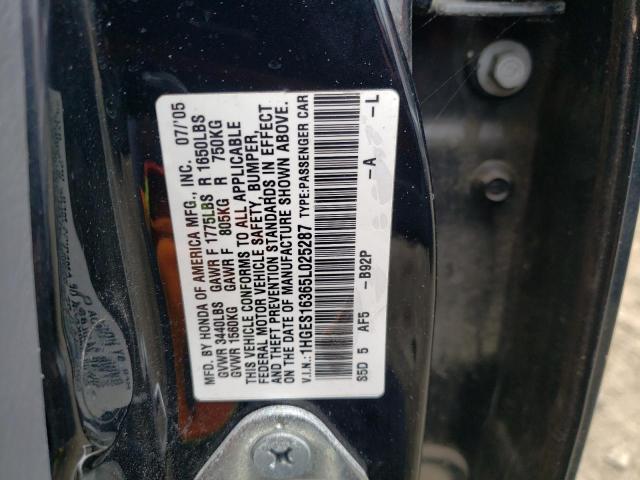 1HGES16365L025287 - 2005 HONDA CIVIC DX VP أسود صورة 12